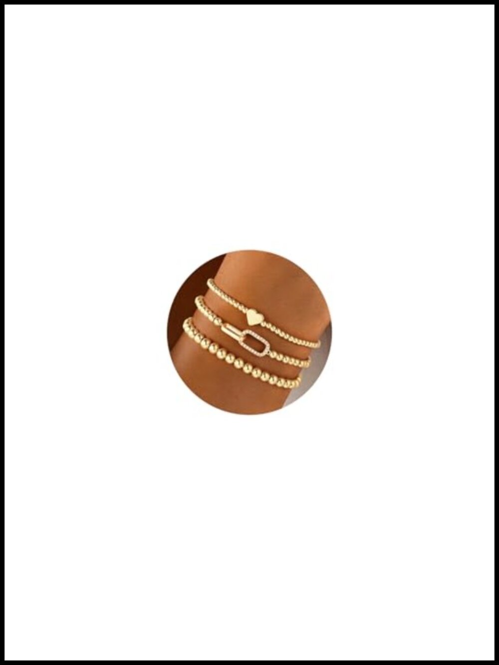 3PCS 14K Gold Plated Stretch Bracelet Set Women Stackable Beaded Charm